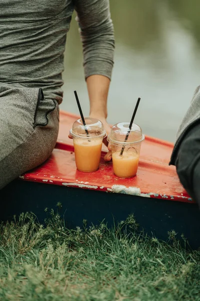 Close Orange Juice Red Kayak —  Fotos de Stock