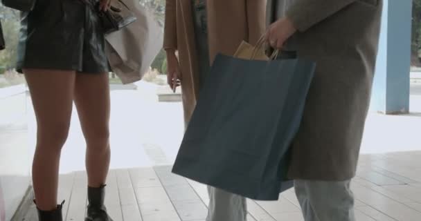 Happy Female Friends Having Fun While Shopping Carrying Full Bags — Stock Video
