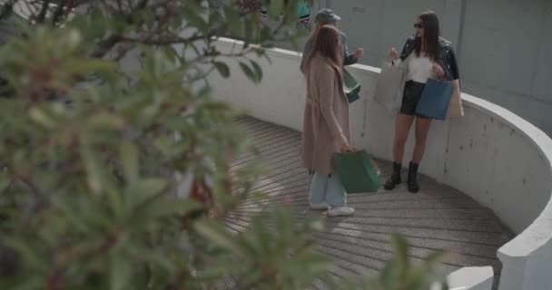 Girls Having Fun Great Shopping Experience Shopping Mall — Stockvideo