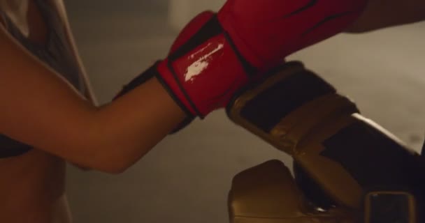Dos Boxeadoras Femeninas Tomando Descanso Entrenamiento — Vídeos de Stock