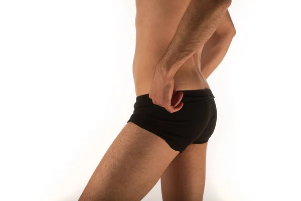 Handsome Man Underwear Making Sensual Poses Touching Himself Studio — Stock Photo, Image