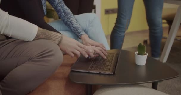 Young Colleagues Typing Laptop Modern Office Space — Stok video