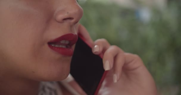 Business Woman Talking Phone Sunny Day Close Scene — 비디오