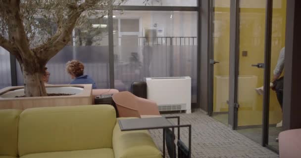 Dinlenme Odasında Çalışan Insanlar Sakin Ofis Hayatı Rahat Atmosfer Modern — Stok video