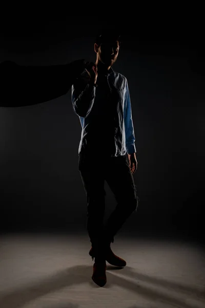 Tall Handsome Male Posing Studio Dimmed Lights — 스톡 사진