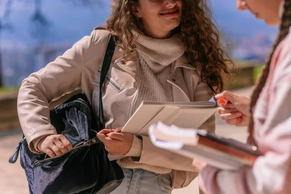 Close Shot Girl Taking Pen Out Her School Bag — Stock Photo, Image