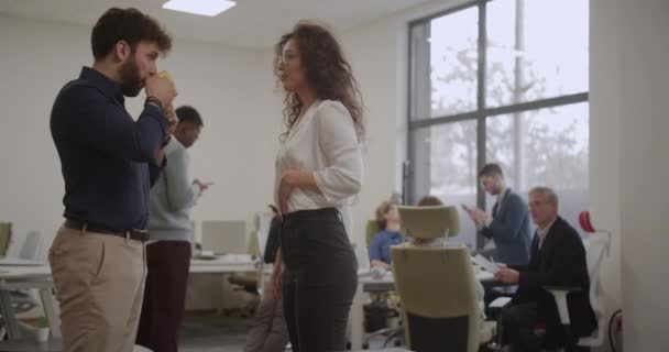 Junge Führungskräfte Stehen Stolz Vor Ihrem Erfolgreichen Team Moderne Büroräume — Stockvideo