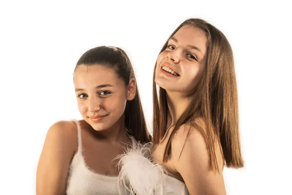 Temiz Vücutlu Makyajsız Güzel Kızlar Beyaz Arka Planda Izole Edilmiş — Stok fotoğraf