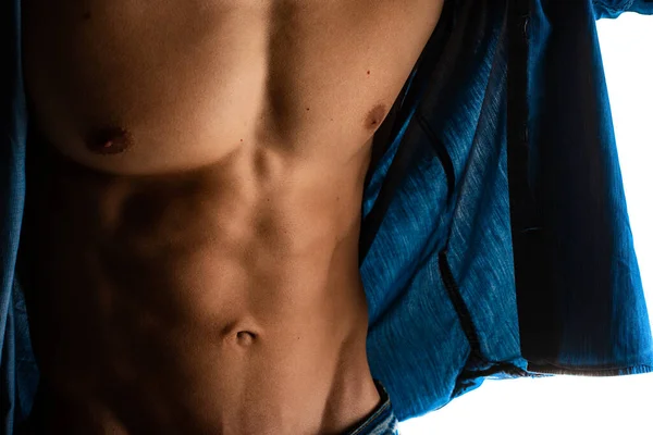 Amazing Close Photo Handsome Guy His Strong Abs — Stock Photo, Image