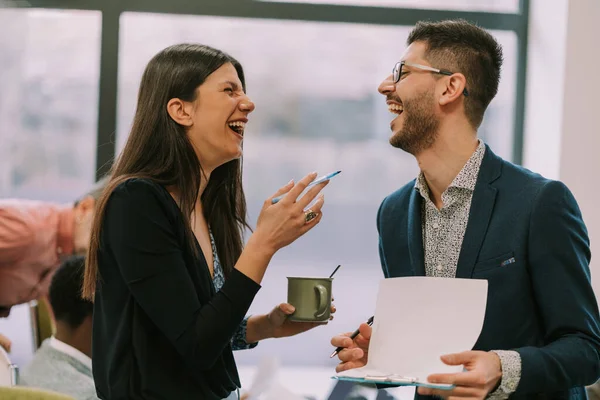 Two Business Mates Laughing Together Office — Stockfoto