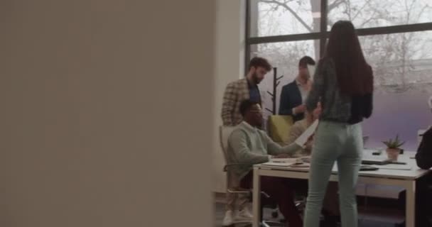 Group Multiracial Employees Working Together Modern Business Office — Vídeo de Stock