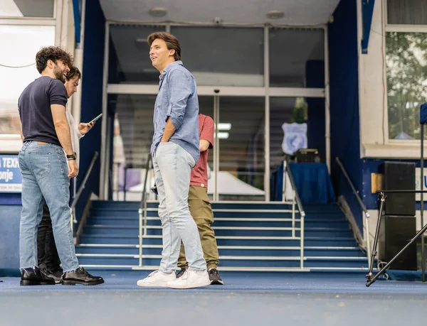 Four Friends School Having Chat Laughing — Stock Photo, Image