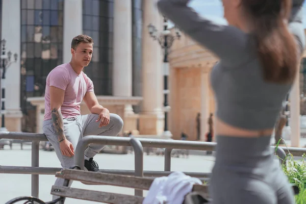 stock image Good looking male started falling in love with his female friend. He is staring at her