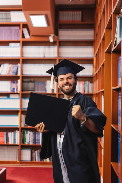 Young Happy Graduate Excitedly Celebrating Him Receiving His Diploma — Stock Photo, Image