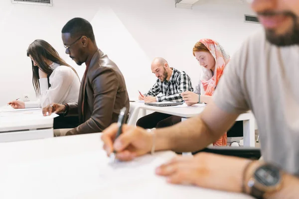 Multicultural Students Solving Exam — Stock Photo, Image