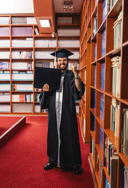 Young Excited Graduate Celebrating His Graduation Receiving His Degree — Stock Photo, Image