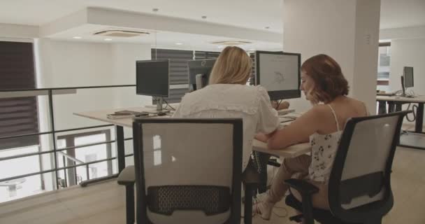 Câmera Zoom Colegas Sexo Feminino Jovens Seniores Que Trabalham Juntos — Vídeo de Stock