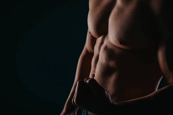 Silhouette Photo Male Sports Person Showing His Abs Biceps Close — Stock Photo, Image