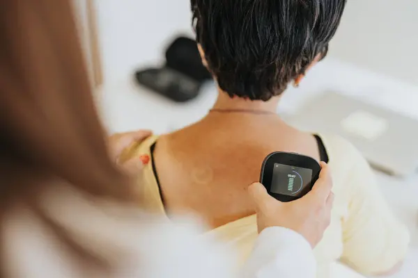 Lekarz Dokładnie Monitoruje Stan Zdrowia Starszej Kobiety Sprawdzając Jej Ciśnienie — Zdjęcie stockowe