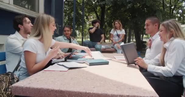 Diverse Große Gruppe Von Studenten Die Ihr Wissen Einem Urbanen — Stockvideo