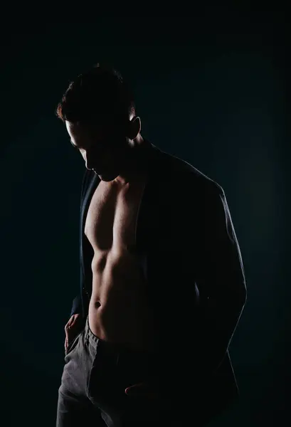 Silhouette Uomo Forma Che Mostra Fisico Muscolare Motivazioni Stimolanti Obiettivi — Foto Stock