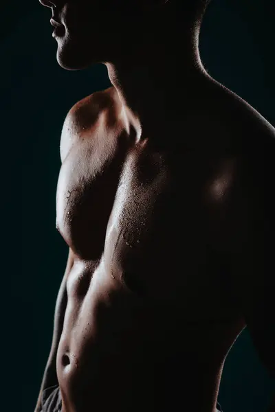 Selbstbewusster Fitnesslehrer Zeigt Muskeln Silhouette Motivation Und Fortschritt — Stockfoto