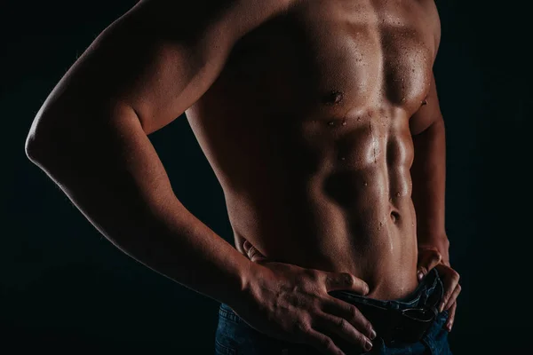 Partial Image Sweaty Males Torso Fit Sweaty Chest Man Showing — Stock Photo, Image