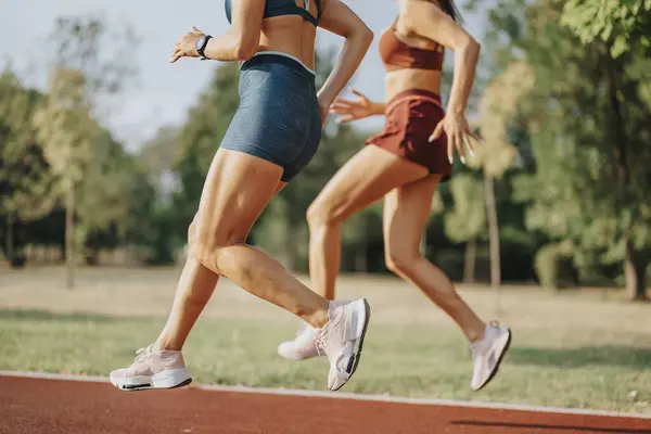 Fit Mädchen Beim Laufen Der Natur Sportliche Frauen Trainieren Freien — Stockfoto