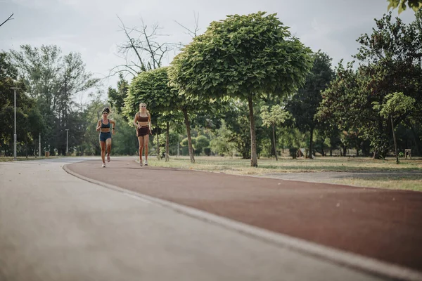 Fit Meisjes Joggen Natuur Voor Outdoor Fitness Training — Stockfoto