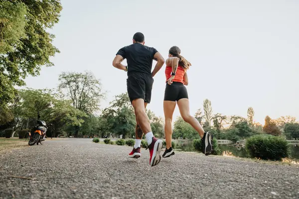 Aktives Paarlauf Park Outdoor Workout Für Wellness — Stockfoto