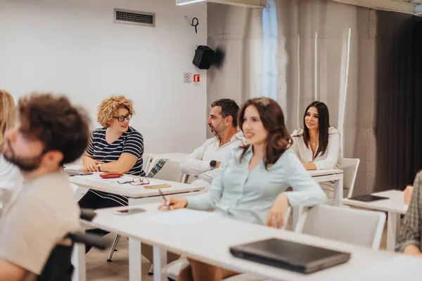 Group Businesspeople Gathered Seminar Meeting White Classroom Conference Meeting — Stock Photo, Image