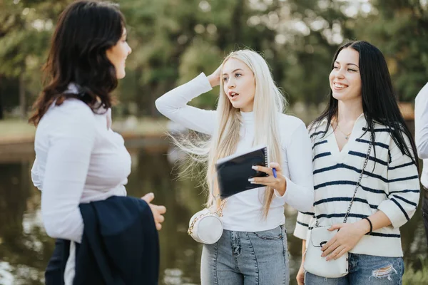 Female Student Reacting Good Bad Unexpected News Her Colleague University — Stock Photo, Image