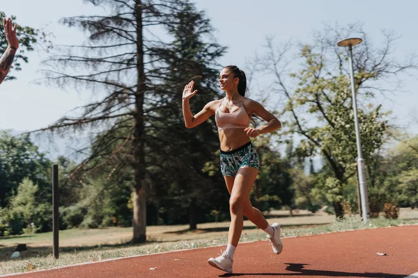Ulkoilmaharjoittelua Juoksu Liikunta Luonnonympäristössä Urheilun Ystävien Kanssa — kuvapankkivalokuva