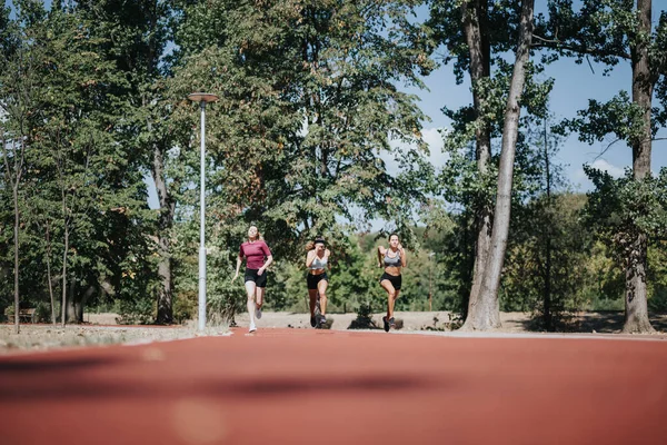 Femmes Actives Pratiquant Des Sports Plein Air Dans Parc Ensoleillé — Photo