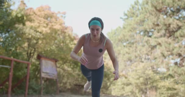 Jeune Femme Concentrée Maintenant Équilibre Pendant Une Routine Exercice Dans — Video