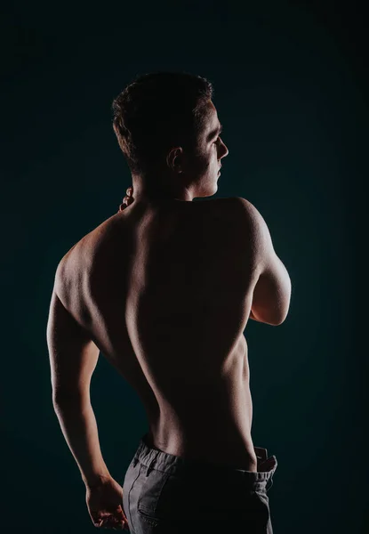 Fit Man Flexing Muscles Inspirující Fitness Transformace Cíle — Stock fotografie