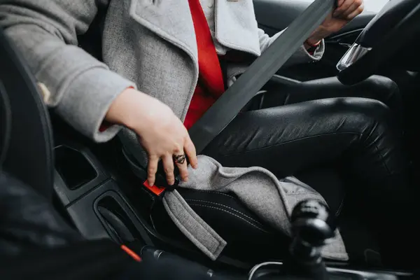 Business Entrepreneurs Ensuring Safety Fastening Seat Belts Vehicle Trip — Stock Photo, Image