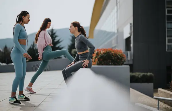 一群朋友一起在户外锻炼 展示健身和城市生活方式 — 图库照片