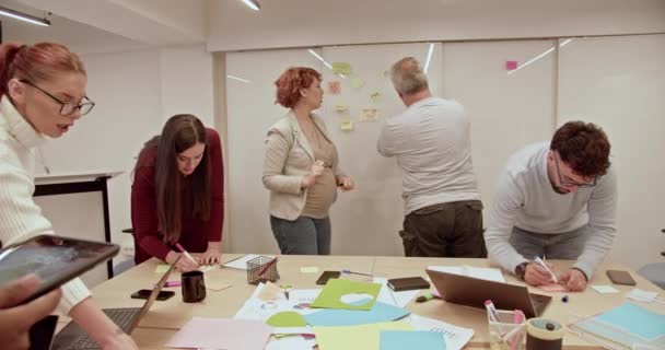 Modern Ofis Ortamında Yapışkan Notlar Kullanarak Bir Proje Üzerinde Işbirliği — Stok video