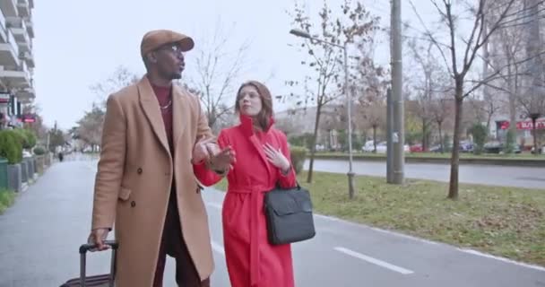 Multiraciální Firemní Zaměstnanci Oblečeni Stylových Šatech Kráčejí Městské Silnici Případně — Stock video
