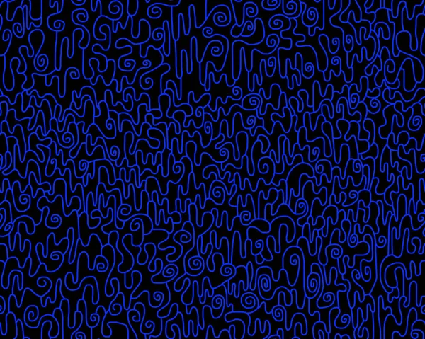 Abstrakcyjny Rysunek Niebieskimi Liniami Czarnym Tle Płynny Wzór — Zdjęcie stockowe