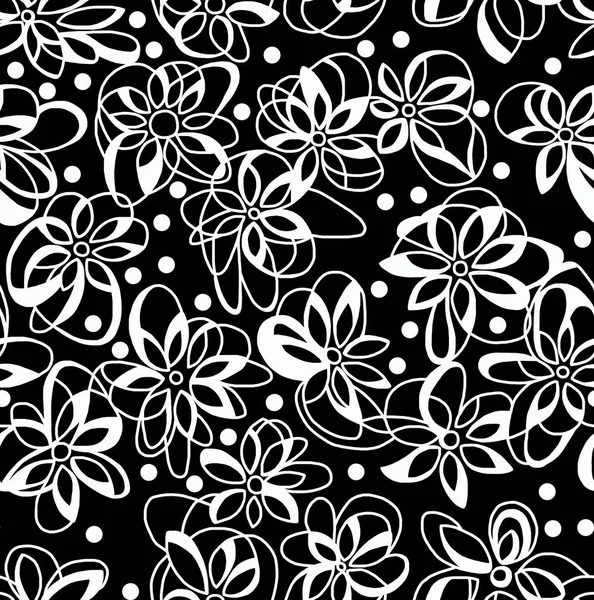 Цветочный Черно Белый Узор Черном Фоне Абстрактный Дизайн Бесшовный Фон — стоковое фото
