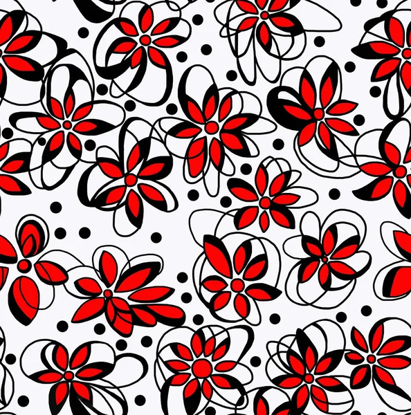 Padrão Preto Branco Floral Fundo Branco Com Pétalas Vermelhas Design — Fotografia de Stock