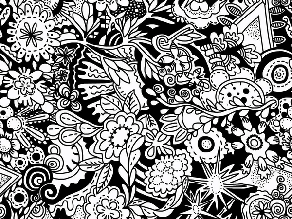 Цветочный Черно Белый Узор Белом Фоне Абстрактный Дизайн Бесшовный Фон — стоковое фото