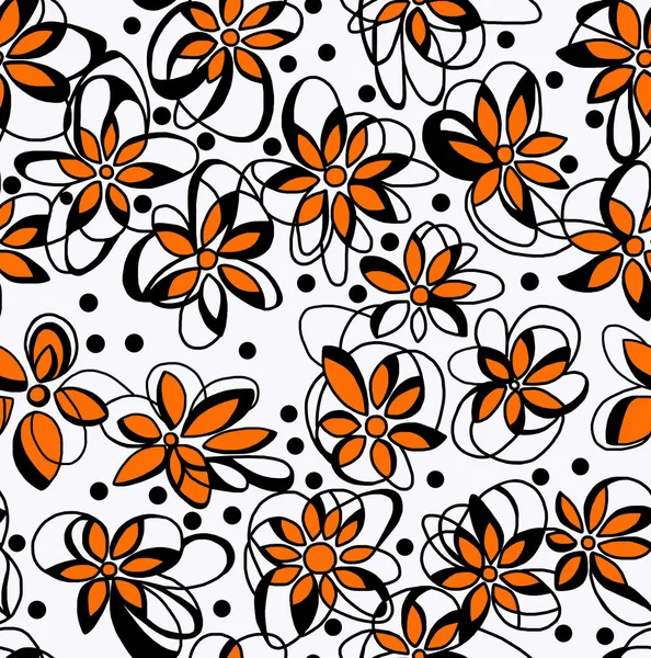 Квітковий Чорно Білий Візерунок Білому Тлі Помаранчевими Пелюстками Абстрактний Дизайн — стокове фото