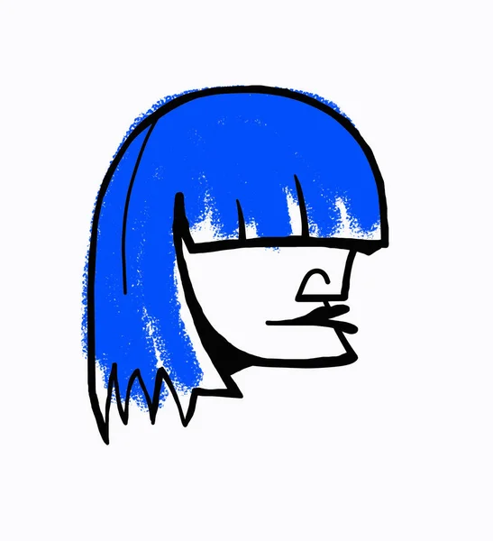 アブストラクト青い髪の少女のシュールなイラストの顔白い背景に孤立 — ストック写真