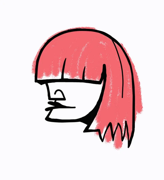 抽象的なシュールなピンクの髪をした女の子の顔 白い背景に孤立 — ストック写真