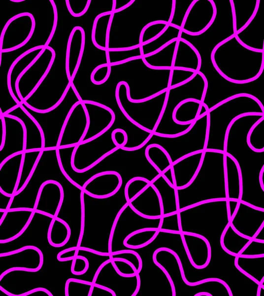 Abstract Tekening Met Roze Lijnen Een Zwarte Ondergrond Naadloos Patroon — Stockfoto