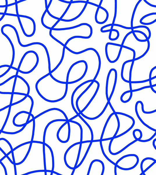Abstract Doodle Drawing Blue Lines White Background Seamless Pattern — Stock Photo, Image