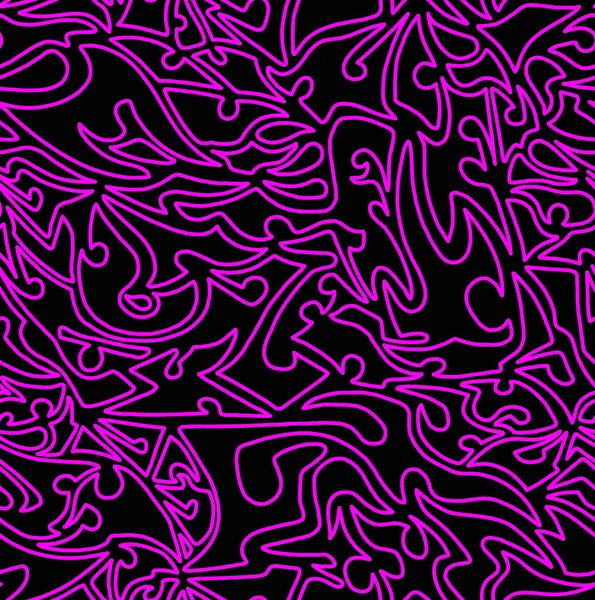 Dibujo Abstracto Dibujado Con Líneas Rosadas Sobre Fondo Negro Patrón — Foto de Stock